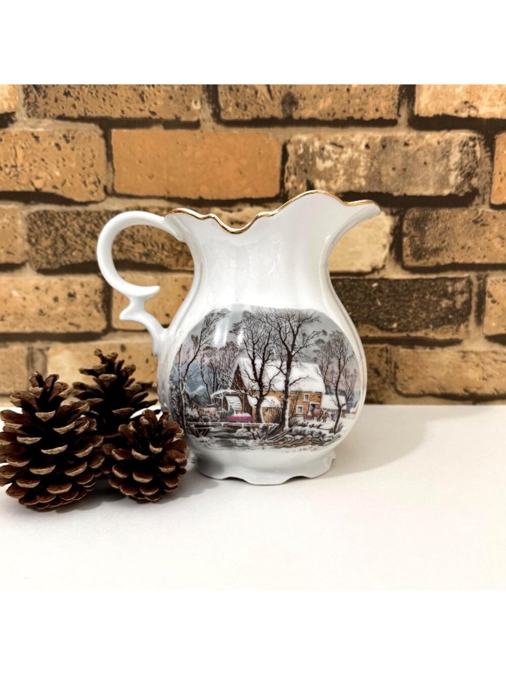 Vintage Avon Currier & Ives Handled Drink Pitcher